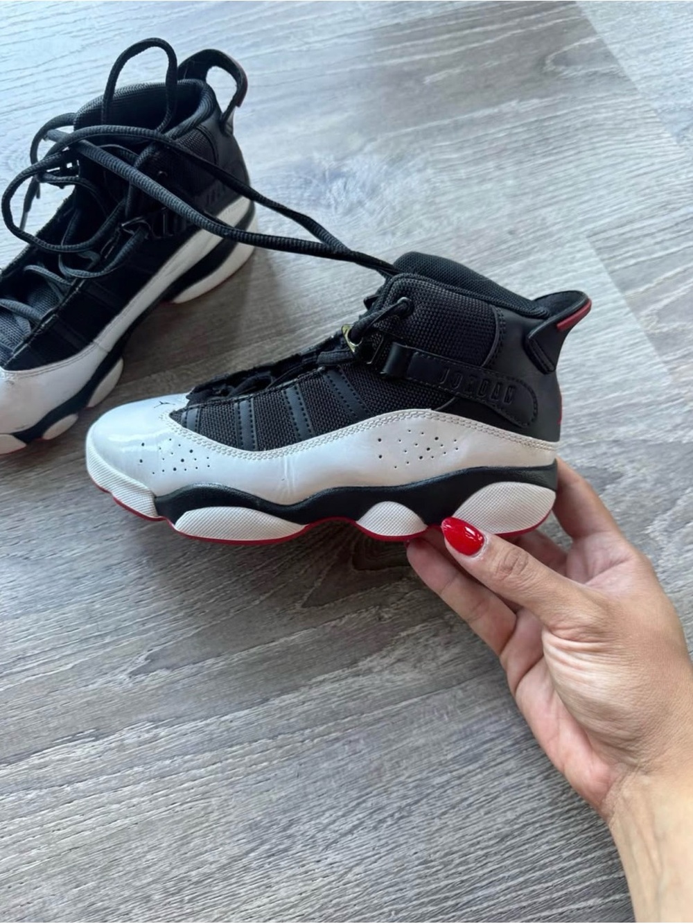 Jordan Kids Black White and Red High-Top Sneakers